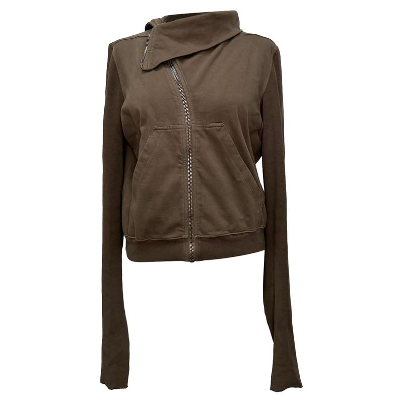 Rick Owens Asymmetric Zip-Up Sweatshirt In Brown Cotton